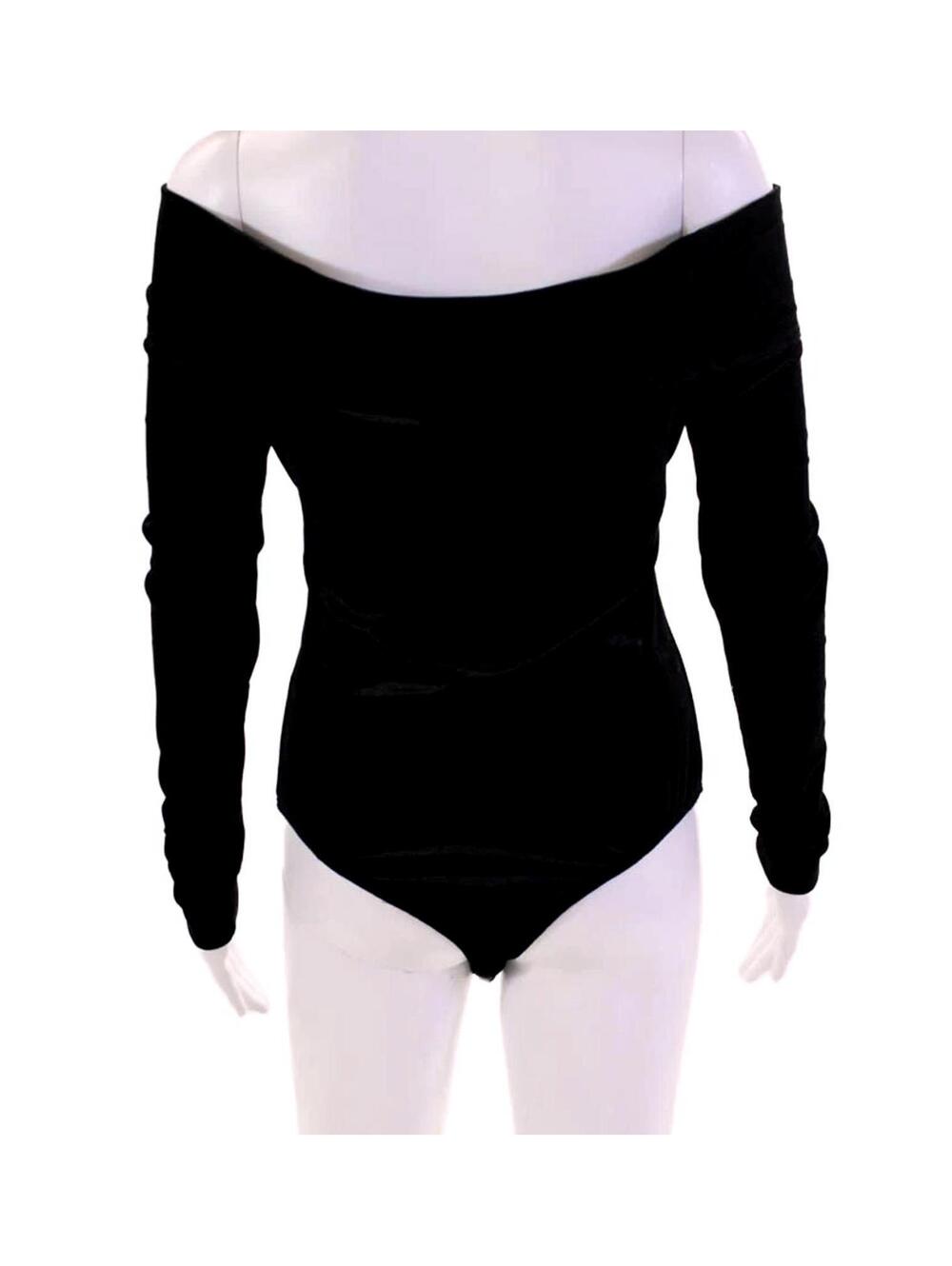 NWT REVOLVE Glamorous Black Velvet Off Shoulder Cutout Bodysuit Size Small - Picture 3 of 10